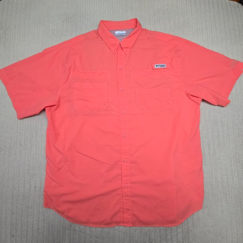 Columbia PFG Tamiami II Shirt Mens XL Coral Pink Short Sleeve Fishing Vented